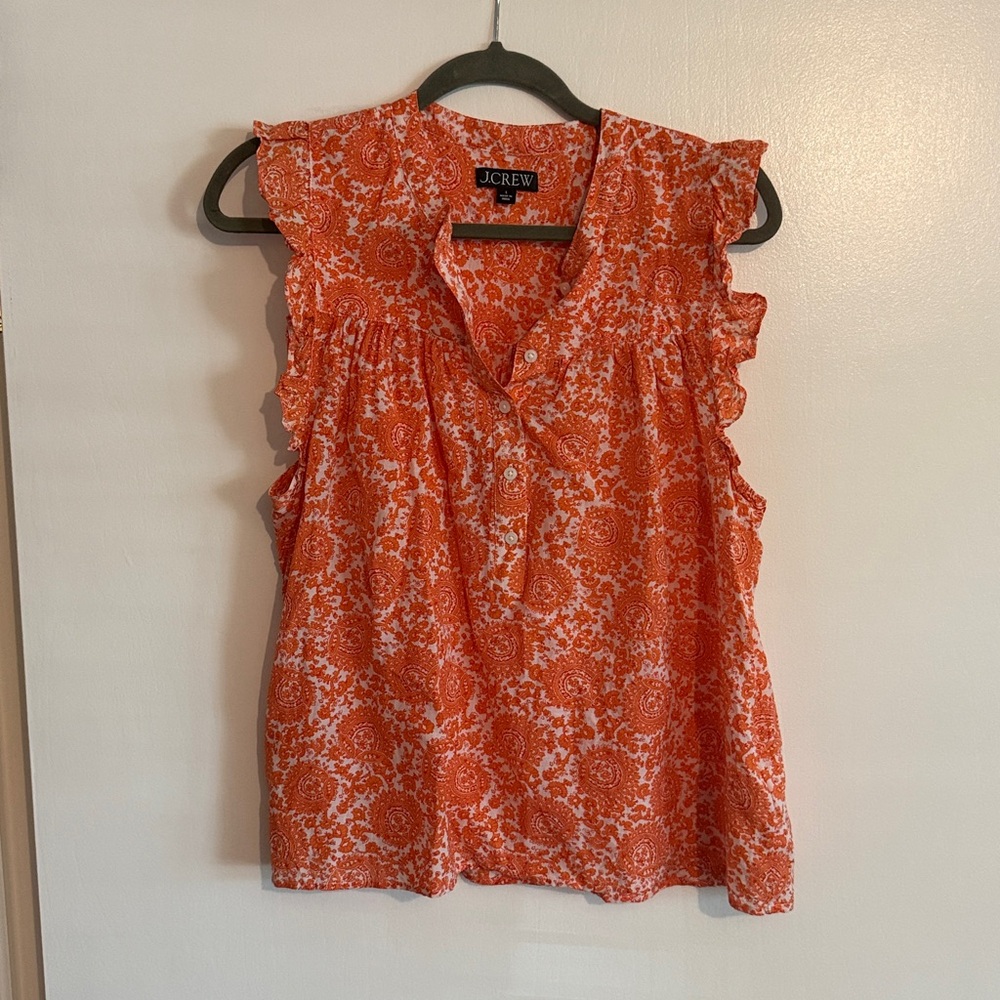 J. Crew Vibrant Orange Patterned Top